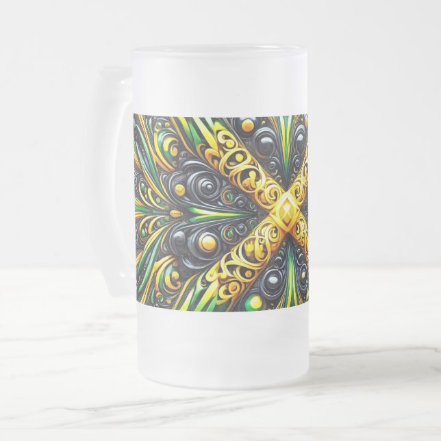 Frosted Glass Mug with Jamaican Colours design (Front Left)