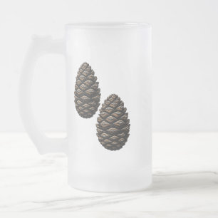 Frosted Glass Mug with Pine Cone Design – 16 oz