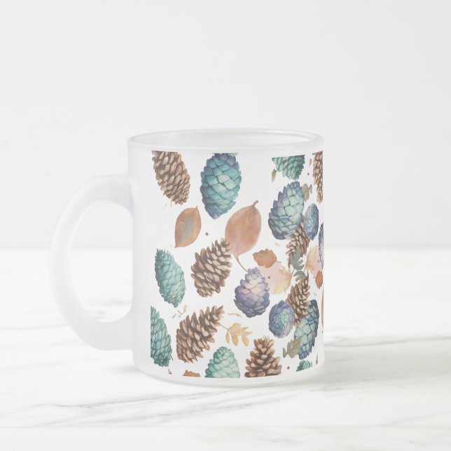 Frosted Glass Mug with Pine Cone Outline - 10 oz (Left)
