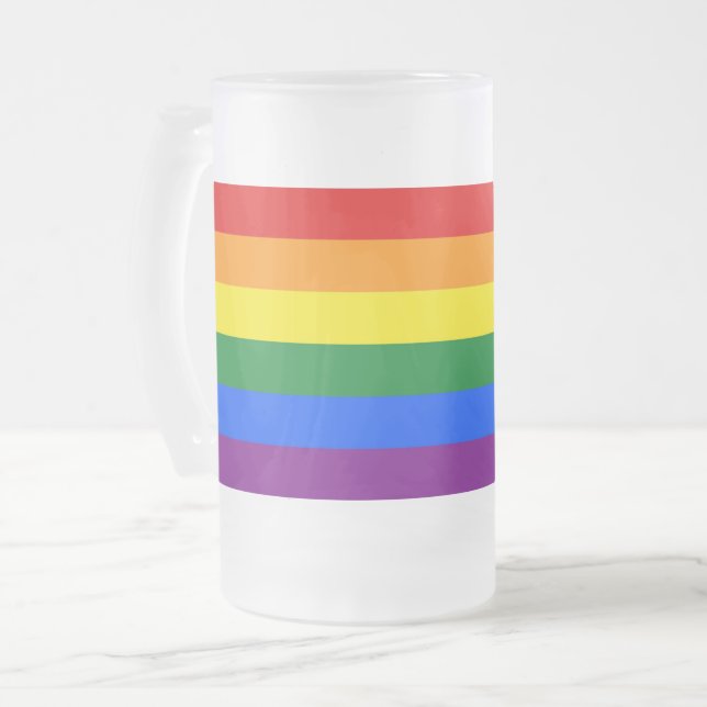 Frosted Glass Mug with Rainbow Pride flag of LGBT (Front Left)