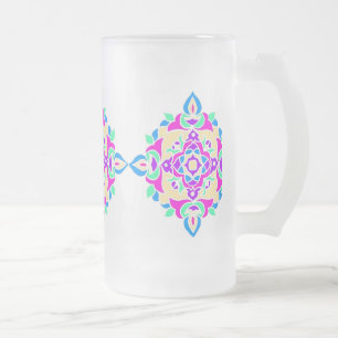 Frosted Glass Mug with Rangoli Pattern