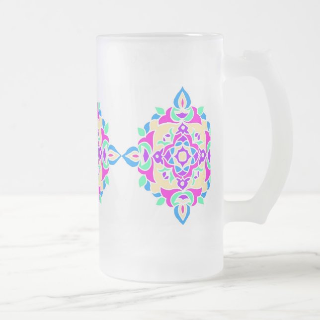 Frosted Glass Mug with Rangoli Pattern (Right)