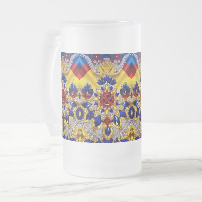 Frosted Glass Mug with Romania Colours design (Front Left)