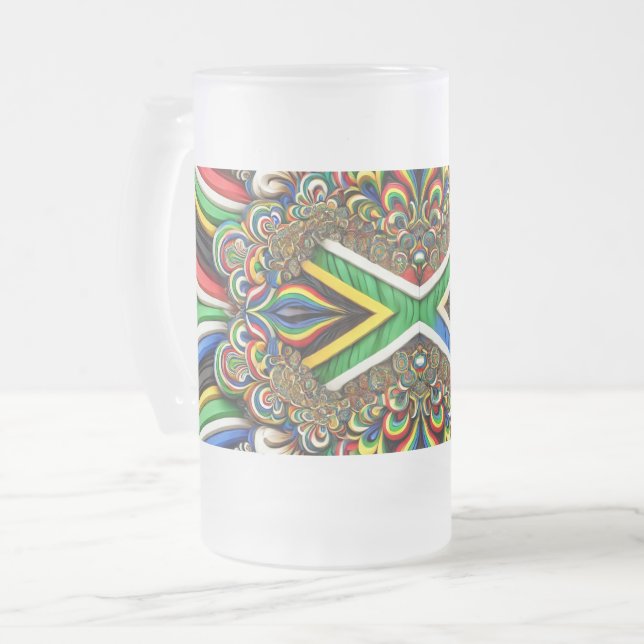Frosted Glass Mug with South African Colours desig (Front Left)