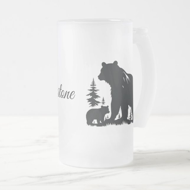 Frosted Glass Mug-Yellowstone Bear Beer Mug (Front Right)