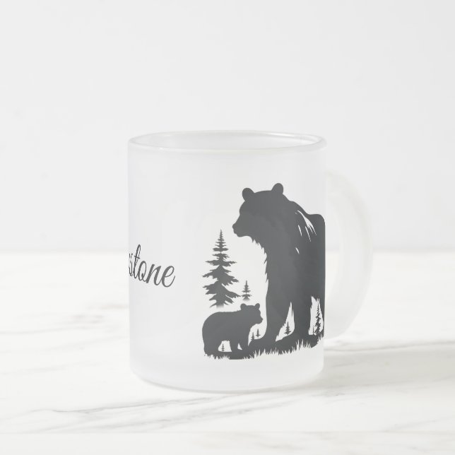 Frosted Glass Mug-Yellowstone Bear Frosted Glass Coffee Mug (Front Right)