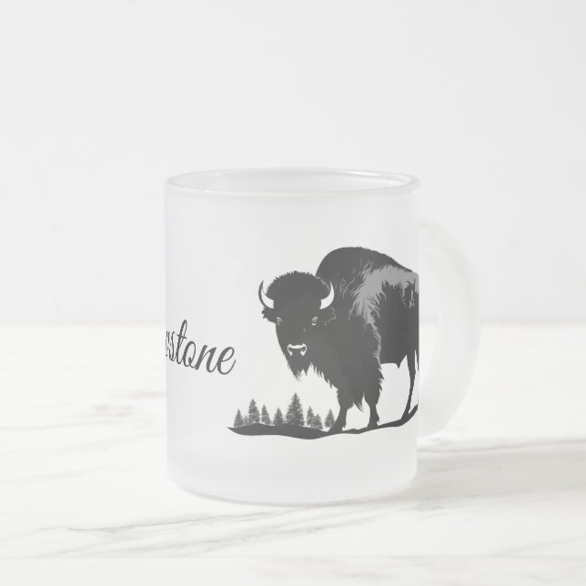 Frosted Glass Mug-Yellowstone Buffalo Coffee Mug (Front Right)