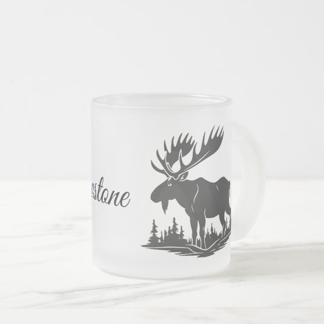 Frosted Glass Mug-Yellowstone Moose Coffee Mug (Front Right)