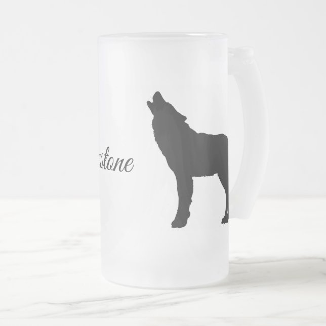 Frosted Glass Mug-Yellowstone Wolf Beer Mug (Front Right)