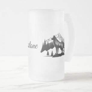 Frosted Glass Mug-Yellowstone Wolf Beer Mug