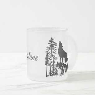 Frosted Glass Mug-Yellowstone Wolf Coffee Mug