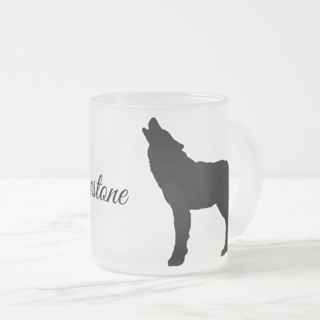 Frosted Glass Mug-Yellowstone Wolf Frosted Glass Coffee Mug (Front Right)