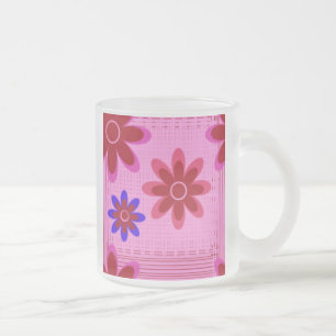 FROSTED GLASS MUGS - PINK FLOWER PATTERN - CUPS