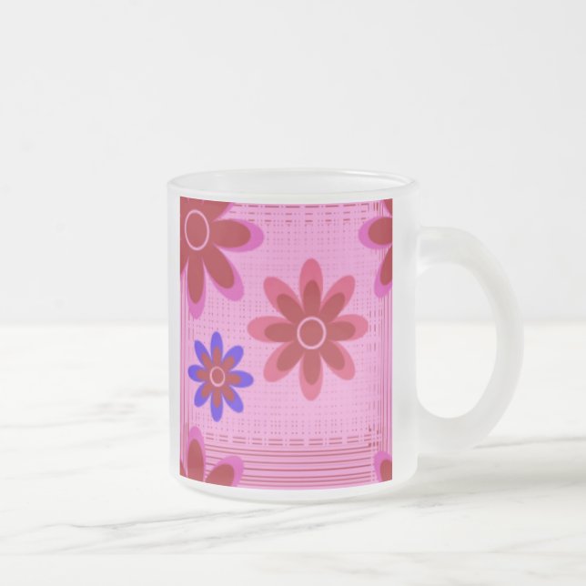 FROSTED GLASS MUGS - PINK FLOWER PATTERN - CUPS (Right)