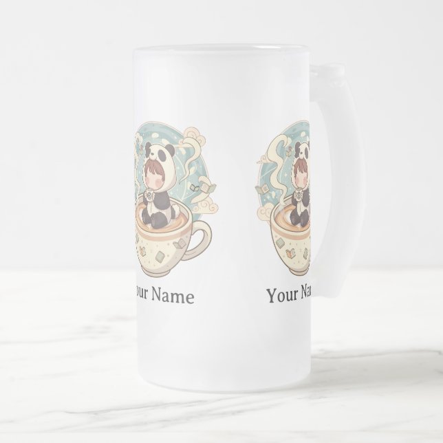 Frosted Glass Panda Cold Brew Mug (Front Right)