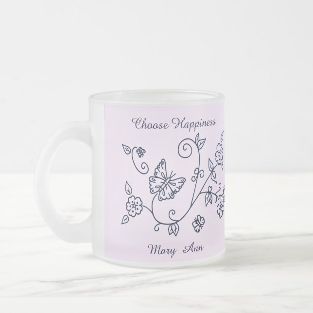 Frosted Glass Pink Butterfly Mug (Left)