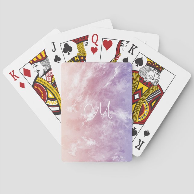 Frosted glass pink purple abstract monogrammed playing cards (Back)