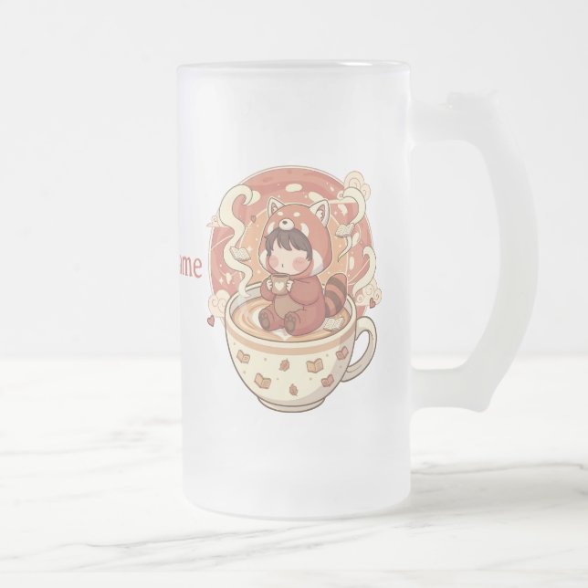 Frosted Glass Red Panda Warm Glow Mug (Right)