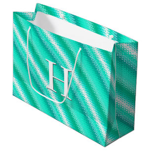 Frosted glass stripes - turquoise and white large gift bag