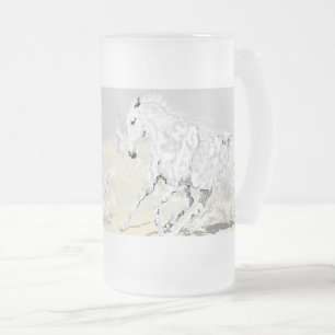 Frosted Glass  White Stallion in Motion Frosted Glass Beer Mug