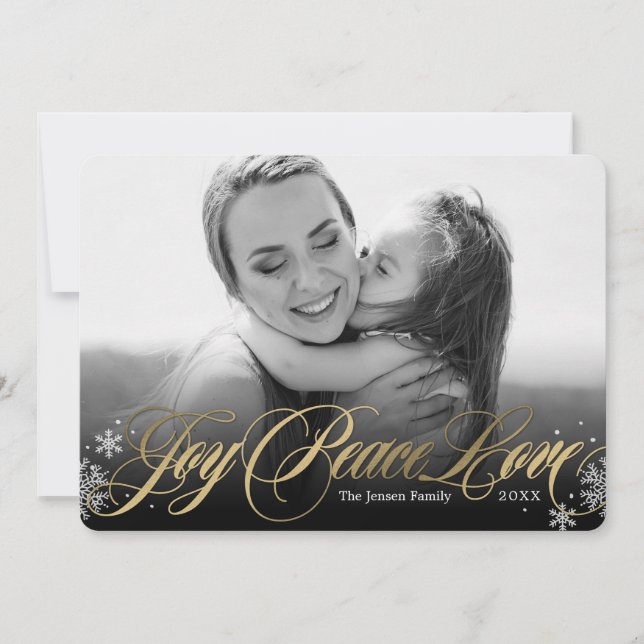 Frosted Greeting Holiday Photo Card Black (Front)