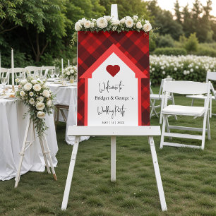 frosted house & scottish  plaid wedding welcome  acrylic sign