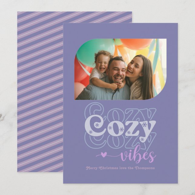 Frosted Lavender Cosy Vibes Only Christmas Photo Holiday Card (Front/Back)