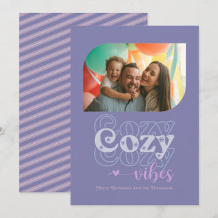 Frosted Lavender Cozy Vibes Only Christmas Photo Holiday Card