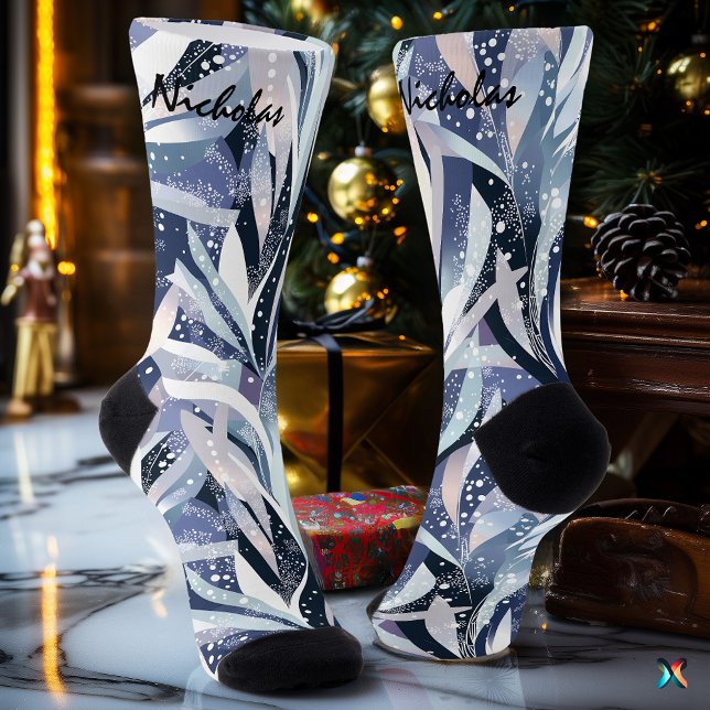 Frosted Leaf Winter Socks in Navy and Lavender (Creator Uploaded)