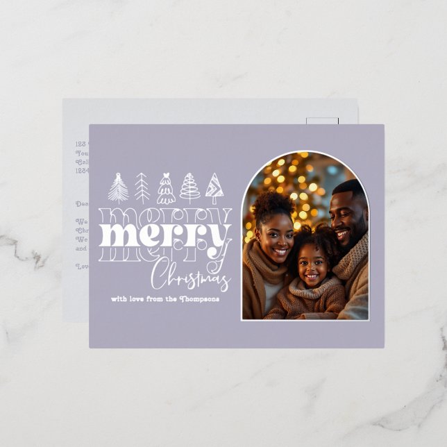 Frosted Lilac & Glacier Mist Christmas Photo Foil Holiday Postcard (Front/Back)