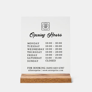 Frosted Logo and Business Hours Acrylic Display