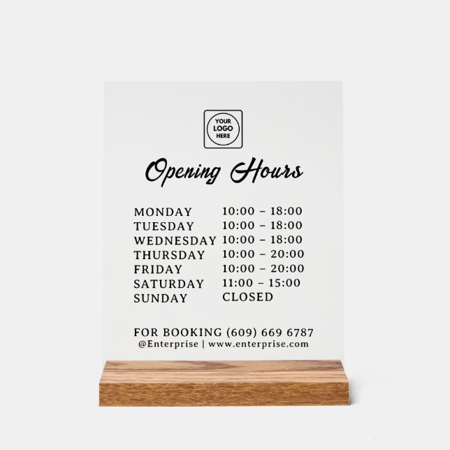 Frosted Logo and Business Hours Acrylic Display (Front)