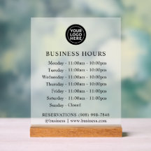 FROSTED | Logo and Business Hours | Acrylic Sign