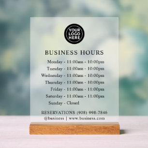 FROSTED   Logo and Business Hours   Acrylic Sign