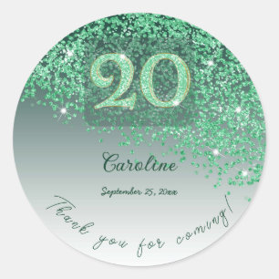 Frosted Mint Green Glitter 20th Birthday Thank You Classic Round Sticker