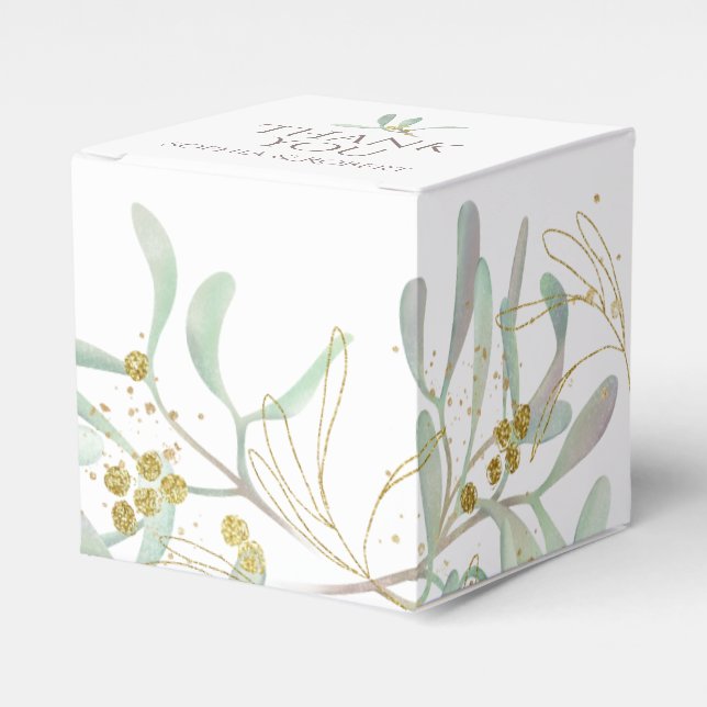 Frosted Mistletoe Winter Wedding Favour Box (Front Side)