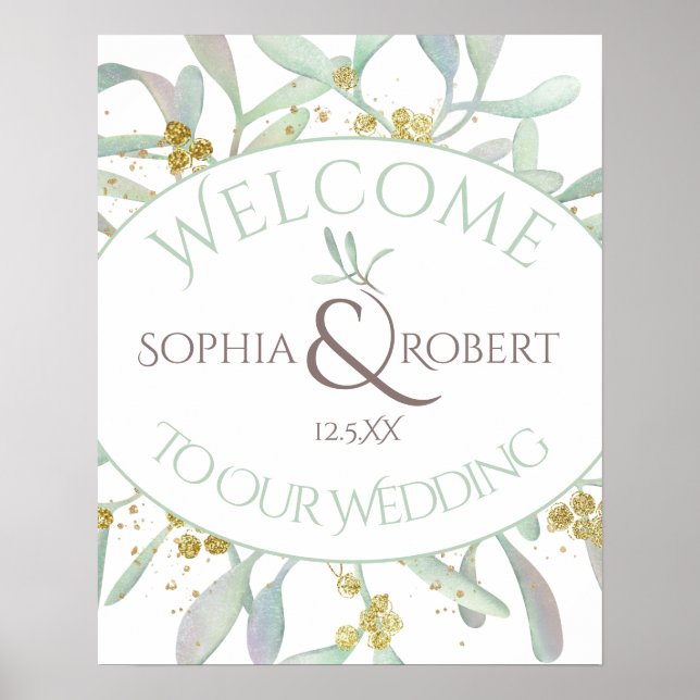 Frosted Mistletoe Winter Wedding Poster (Front)