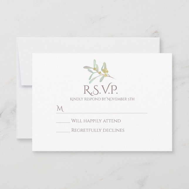 Frosted Mistletoe Winter Wedding RSVP Card (Front)