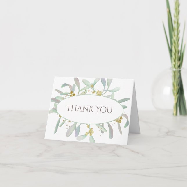 Frosted Mistletoe Winter Wedding Thank You Card (Front)
