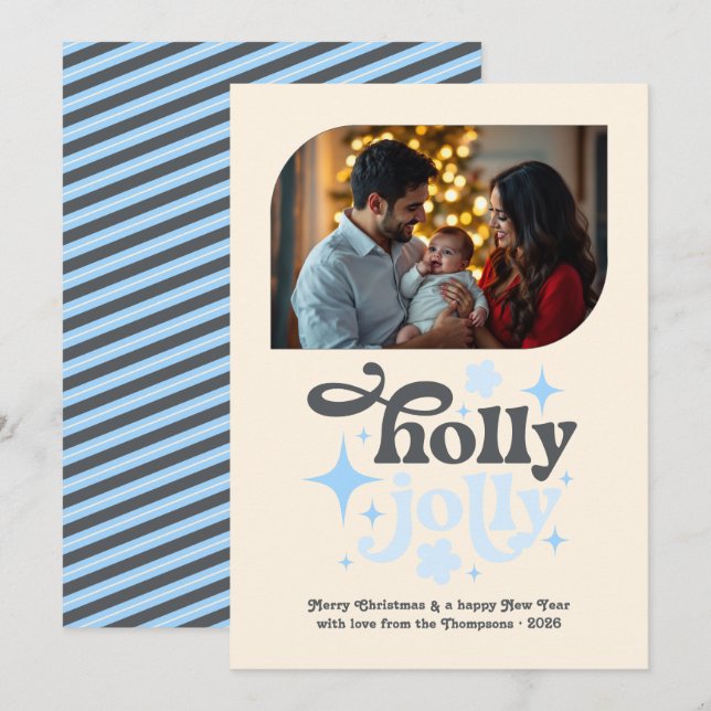 Frosted Morning Modern Blue Christmas Photo Holiday Card (Front/Back)