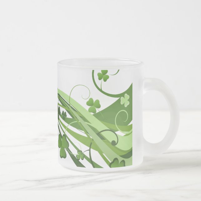 Frosted Mug-St. Patrick's Clovers Frosted Glass Coffee Mug (Right)