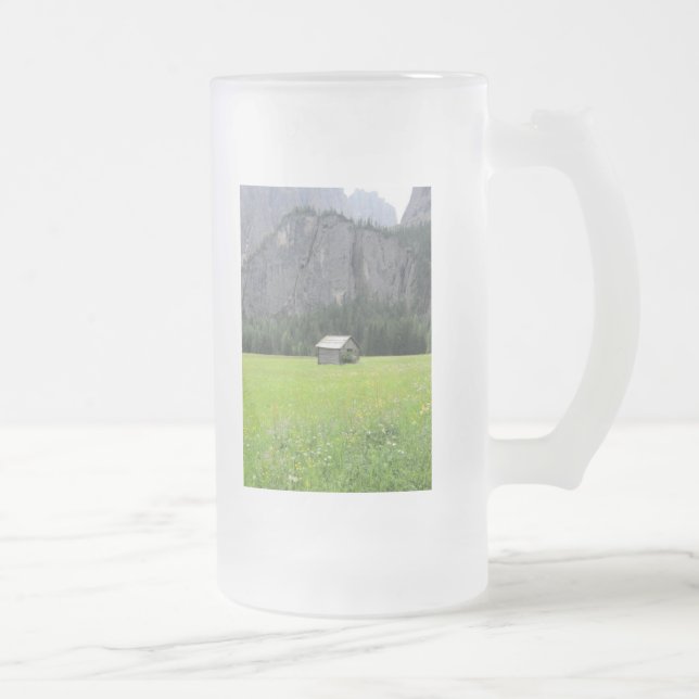 Frosted mug with view of Sella massif & shed (Right)
