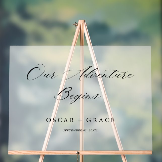 Frosted Our Adventure Begins Wedding Welcome Acrylic Sign (Neutral)