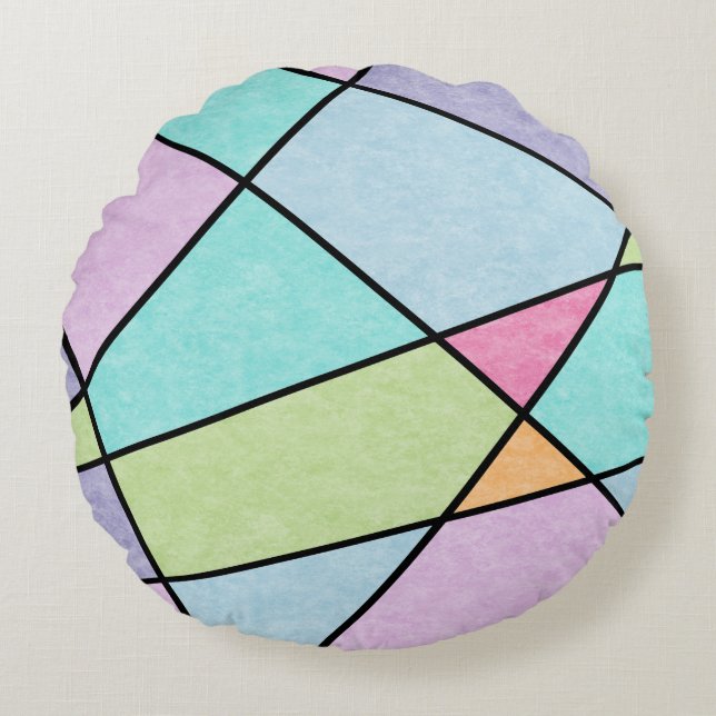 Frosted pastel Abstract Geometric Blue pink lilac Round Cushion (Front)