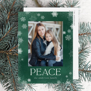 Frosted Peace Green Watercolor Photo Holiday Postcard
