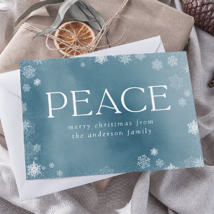 Frosted Peace Icy Blue Watercolor Non-Photo Holiday Card