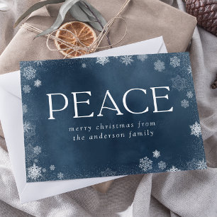Frosted Peace Navy Watercolor Non-Photo Holiday Card