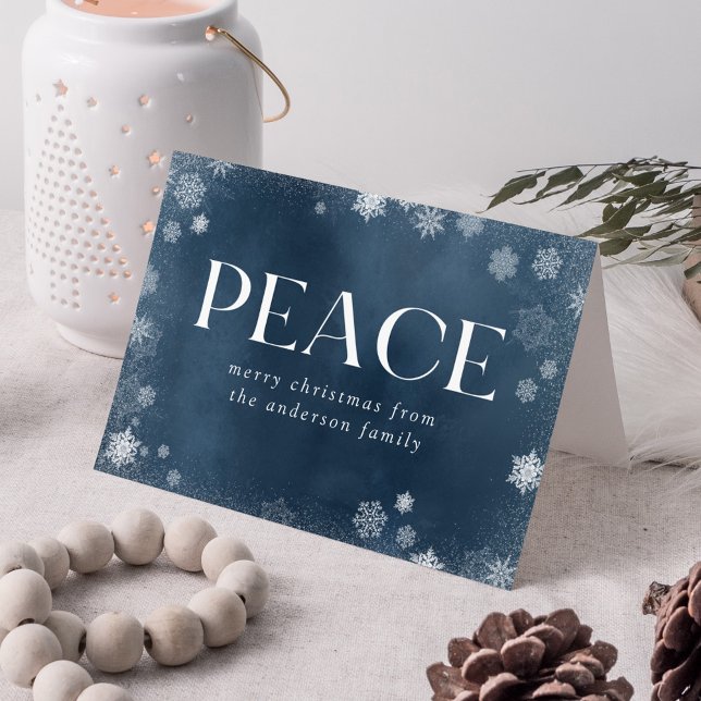 Frosted Peace Navy Watercolor Non-Photo Holiday Card (Creator Uploaded)