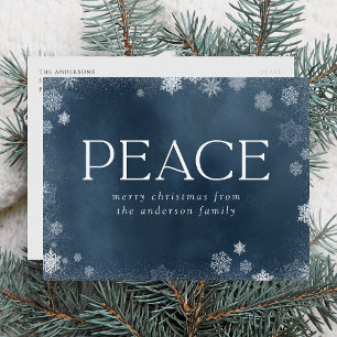 Frosted Peace Navy Watercolor Non-Photo Holiday Postcard