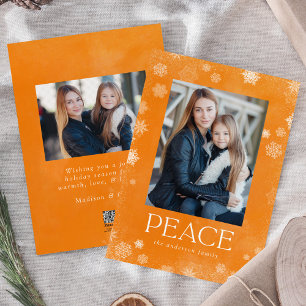 Frosted Peace Orange Watercolor Holiday Photo Card